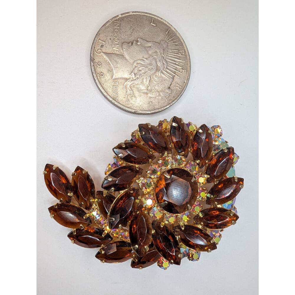 Verified D&E JULIANA (Ref #3778) Topaz and AB Paisley/Comet Brooch LIKE NEW - Picture 3 of 5